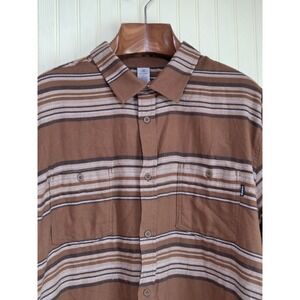 Hurley Shirt Mens XL Brown Stripe Button Front Long Sleeve Casual Surf Skate